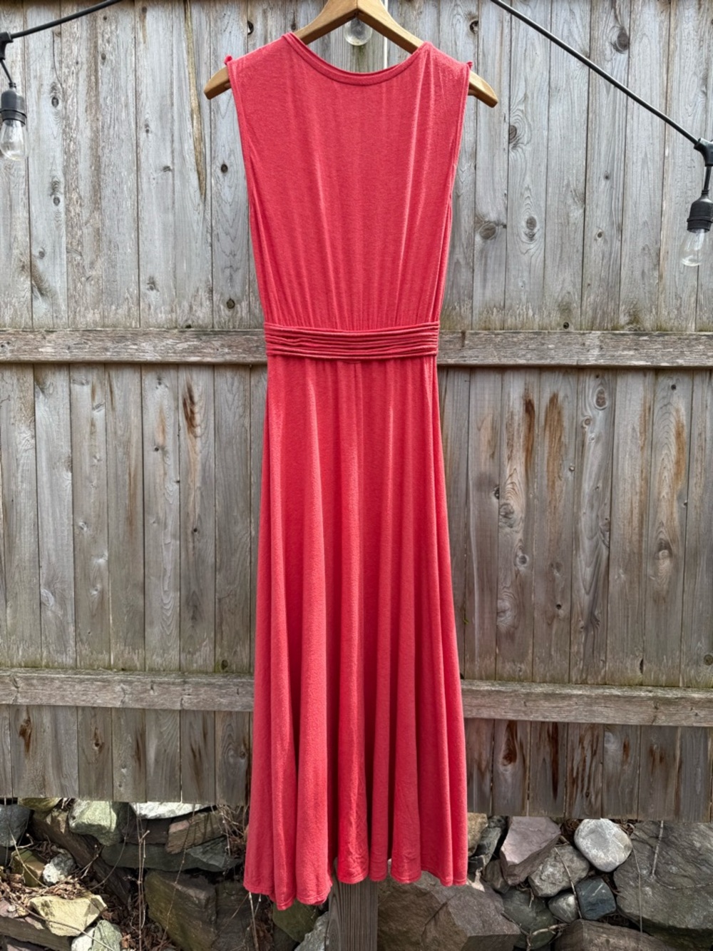 Max Studio Sleeveless Coral-Red Jersey Maxi Dress with Gathered Waistband - Picture 4 of 4